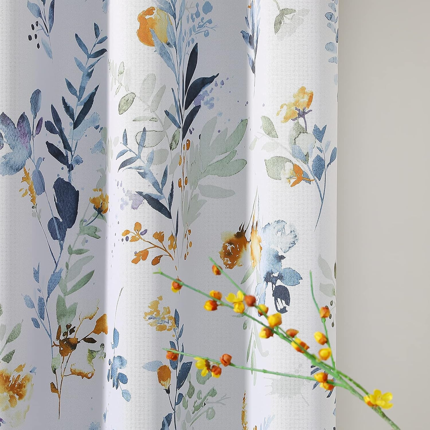 Floral Curtains 84 Inches Long Living Room Curtains Room Darkening Curtains Thermal Insulated, 2 Panels, Yellow and Blue