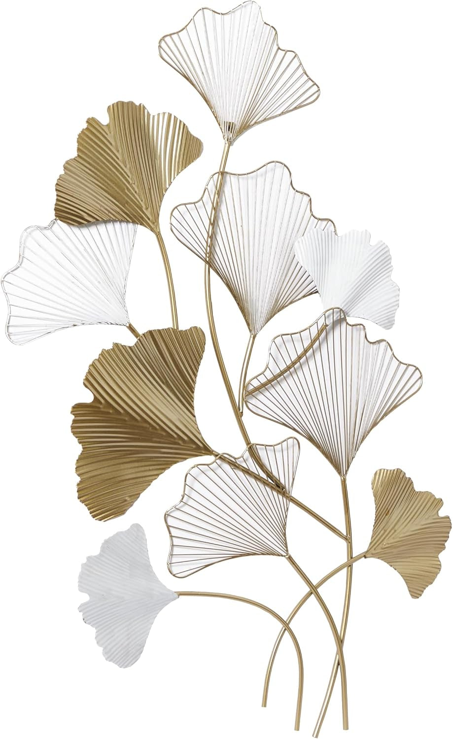 Metal Leaf Home Wall Decor Wall Sculpture with White Accents, Wall Art 25" X 2" X 40", Gold