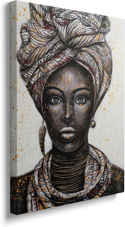 African American Wall Art - Framed Elegant Black Woman Canvas Wall Art (16X24 Inches)