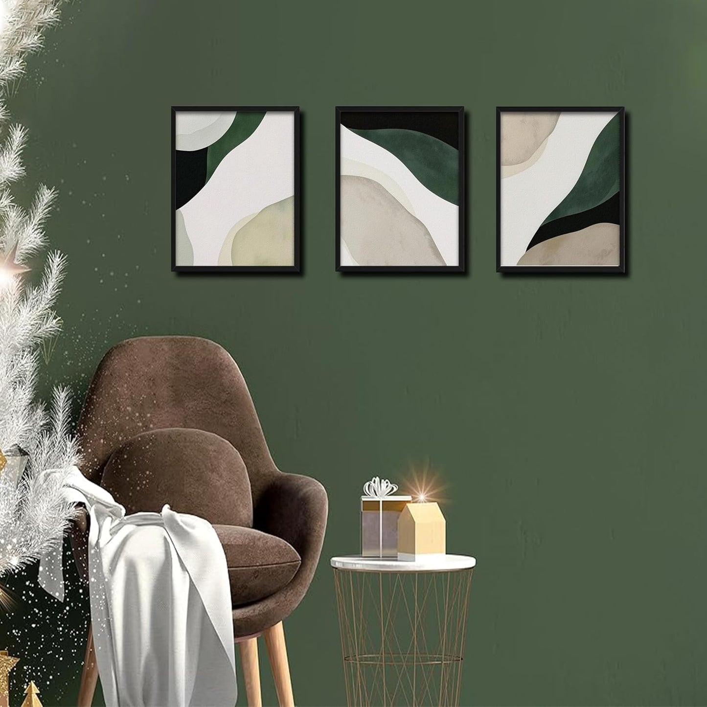 Framed 3D Textured Green Abstract Wall Art, Modern Abstract Wall Decor Paintings, 12X16 Inch