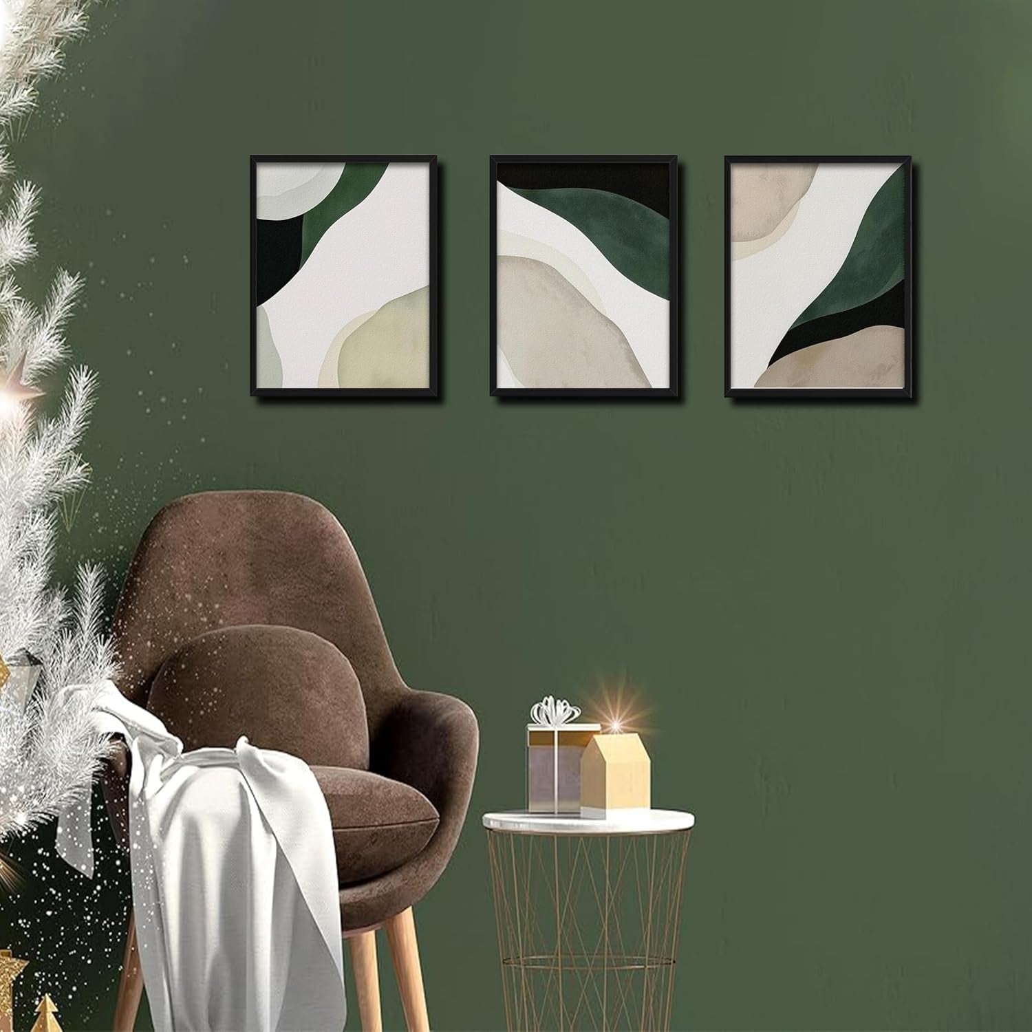 Framed 3D Textured Green Abstract Wall Art, Modern Abstract Wall Decor Paintings, 12X16 Inch