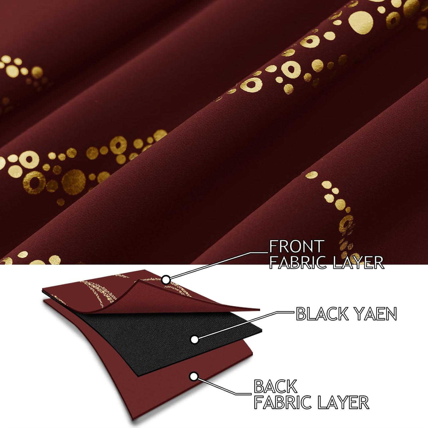 Burgundy Blackout Curtains for Livingroom Foil Print W52 X L84-Inch