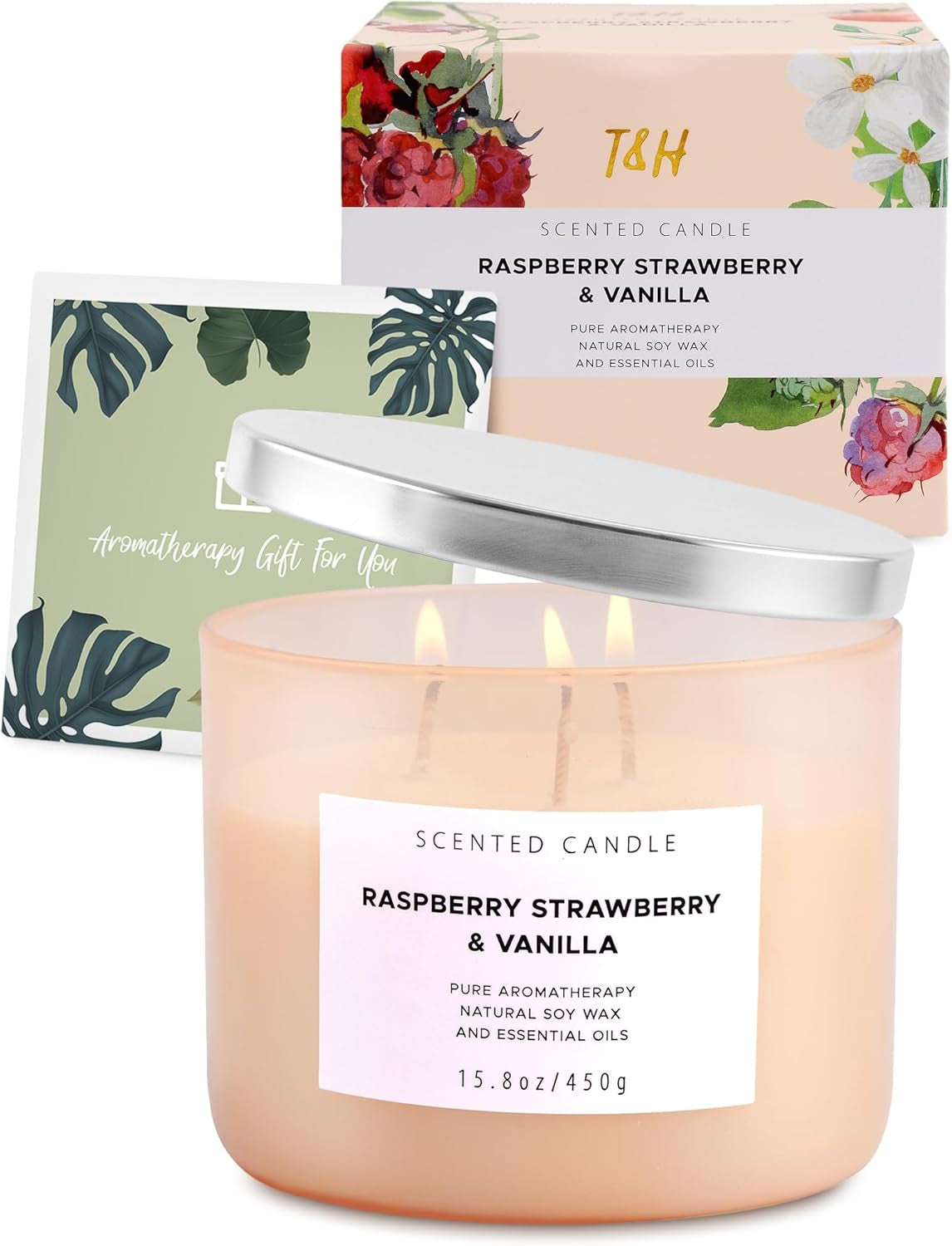 Raspberry Strawberry Vanilla Candle | Large 3 Wick Highly Scented Candle15.8 Oz