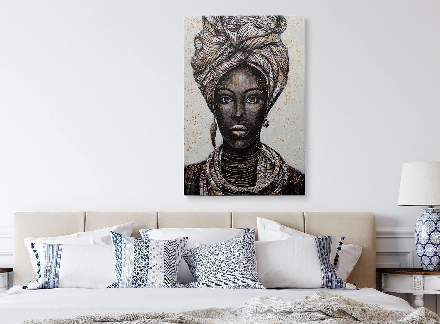 African American Wall Art - Framed Elegant Black Woman Canvas Wall Art (16X24 Inches)