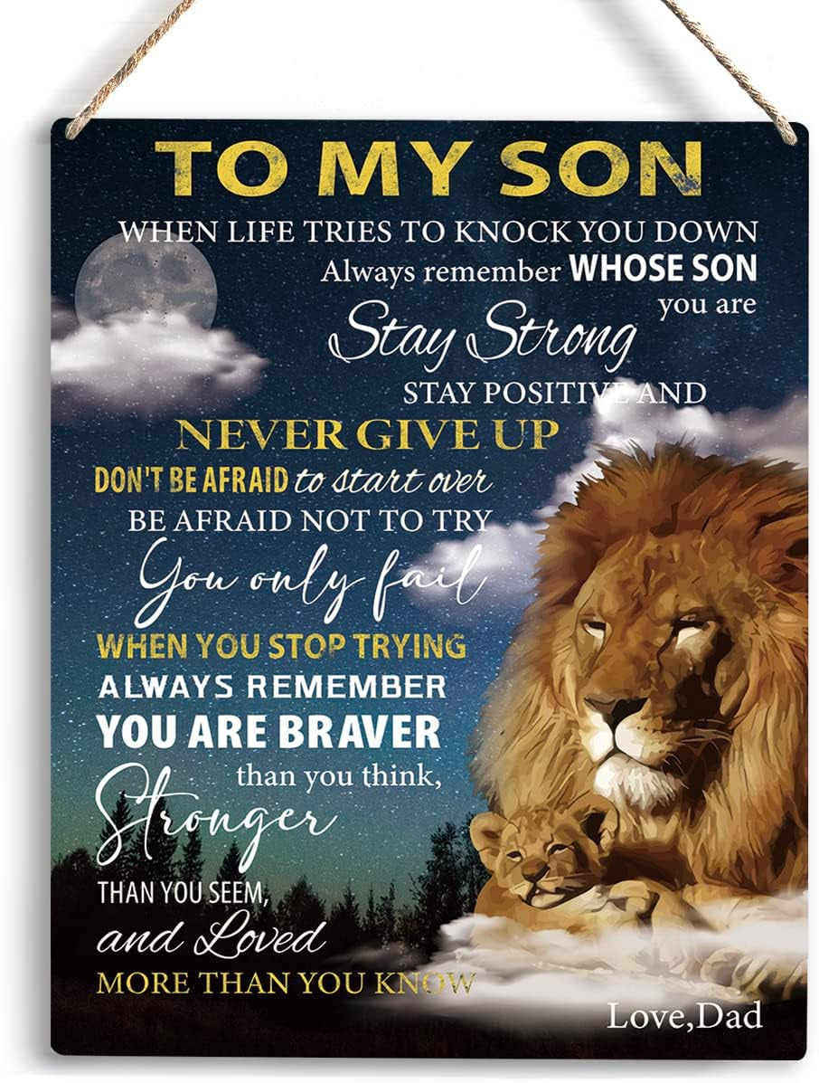 To My Son Wooden Hanging Sign from Mom & Dad Wall Decor for Bedroom 8 X 10 Inches
