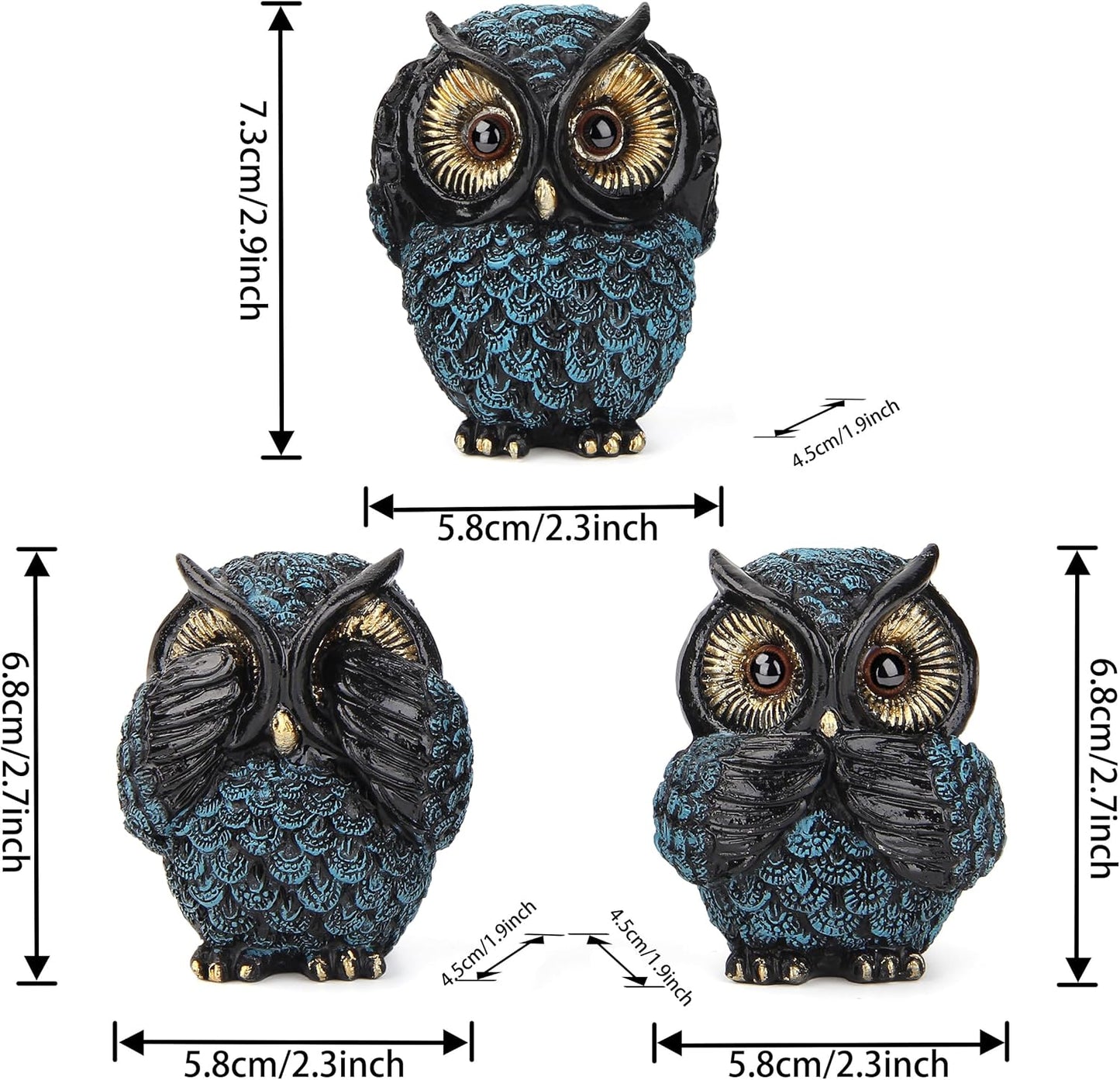 Owl Figurine and Sculptures for Shelf Decor Accents,3 Wise Owl Statue Bird Lover, See No Evil Hear No Evil Speak No Evil