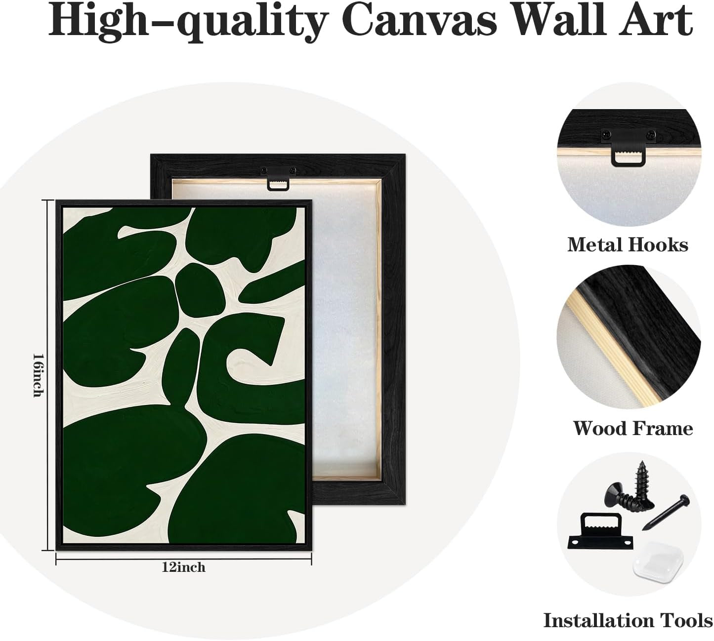 3Pcs Framed Canvas Wall Art, Neutral Abstract Wall Art for Living Room, Green and White Pictures 12X16