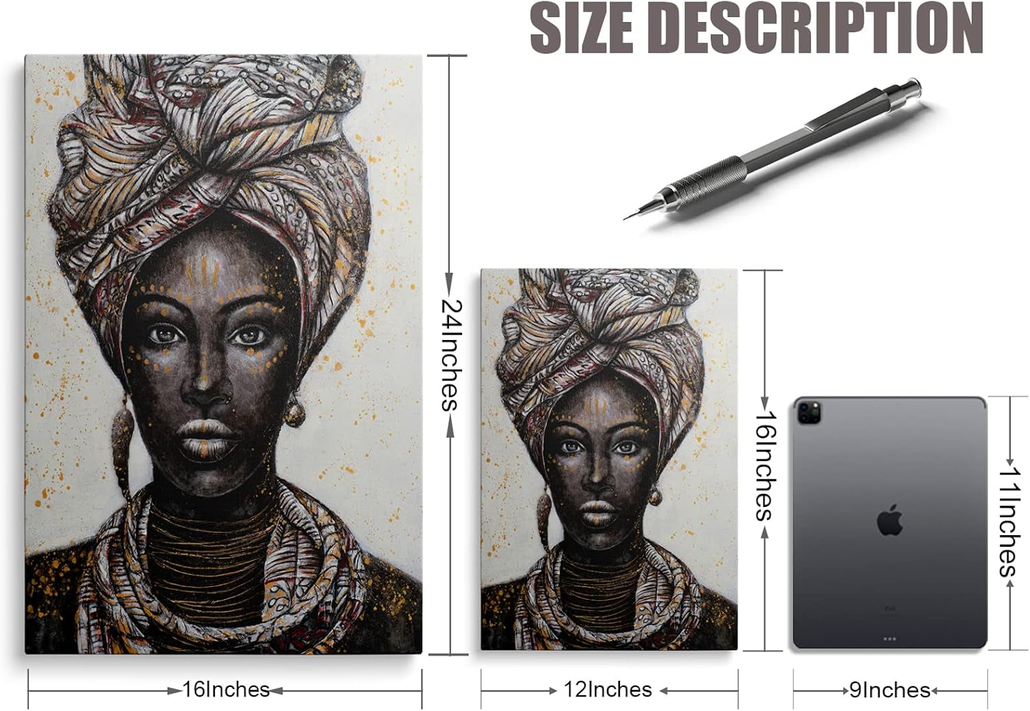 African American Wall Art - Framed Elegant Black Woman Canvas Wall Art (16X24 Inches)