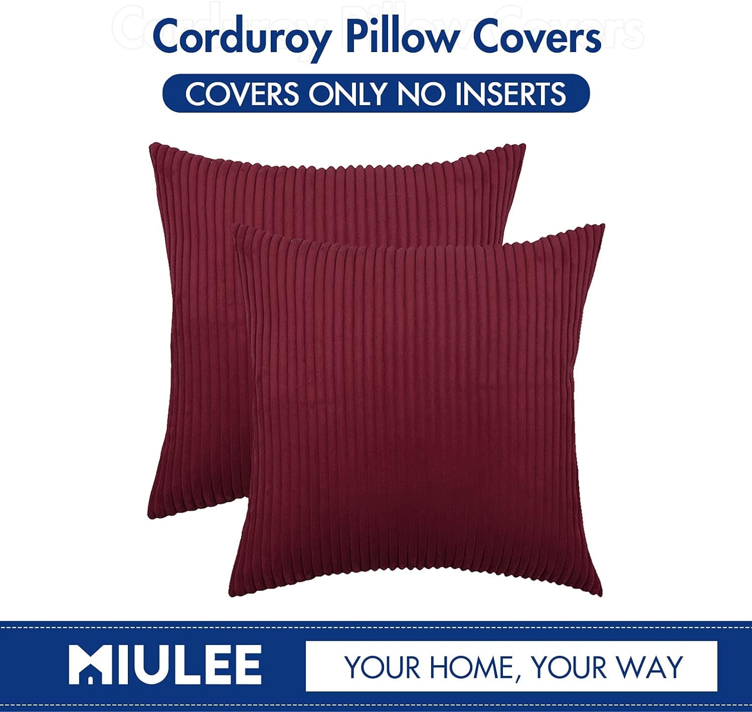 Pack of 2 Corduroy Soft Soild Decorative Square Throw Pillow Covers Cushion Cases Pillow Cases for Couch Sofa Bedroom Car 18 X 18 Inch 45 X 45 Cm Burgundy