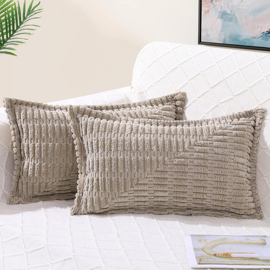 Decorative Khaki Throw Pillow Covers 12X20 Set of 2 with Splicing