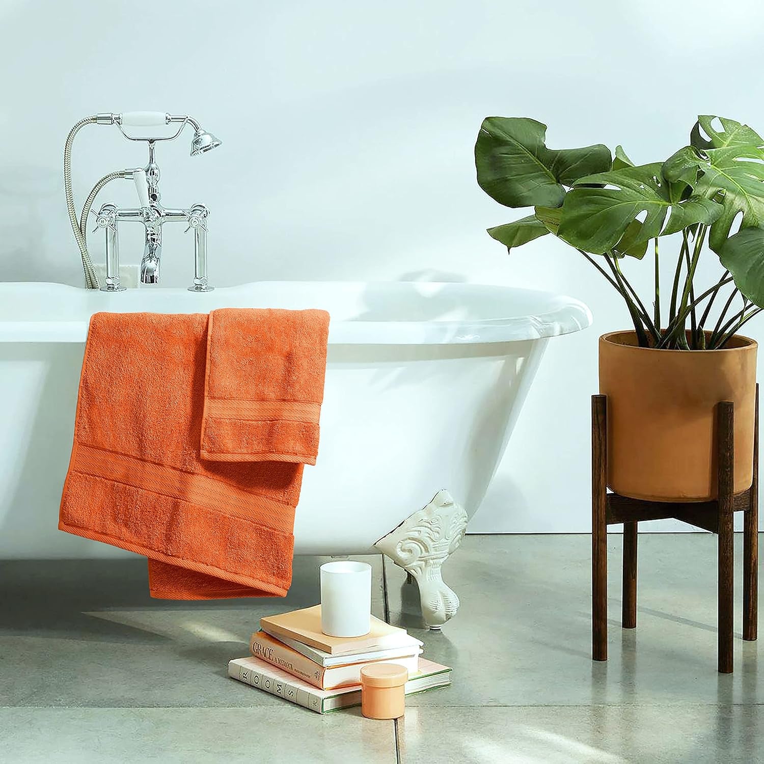 Premium 8-Piece Towel Set - Luxury Hotel & Spa Quality - Durable Ultra Soft Highly Absorbent - Orange