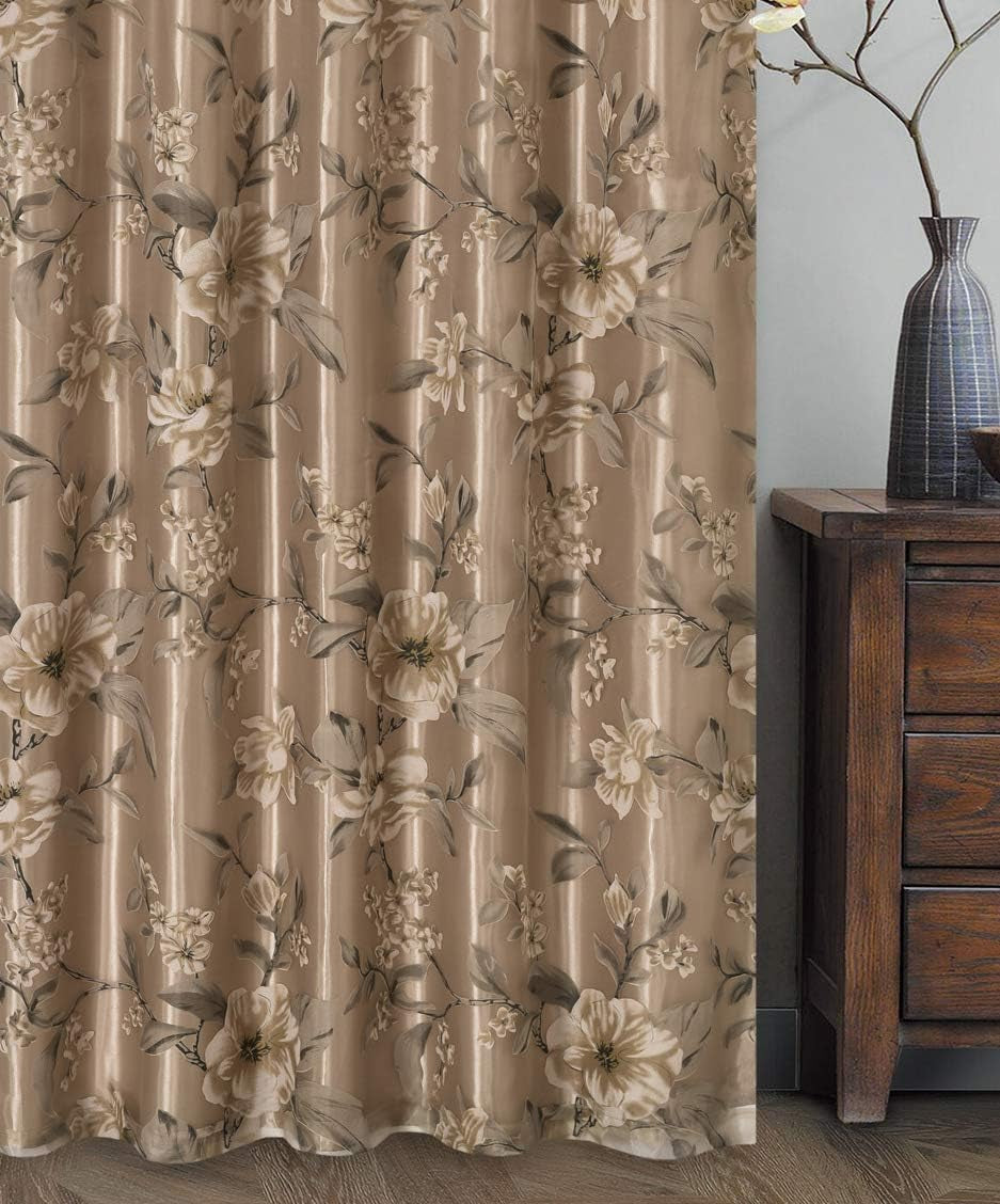 GOHD Roman Romance. Burnt-Out Printed Organza Window Curtain Panel Drape with Attached Fancy Valance and Taffeta Backing (Sand, 55 X 84 Inches + Attached Valance X 2Pcs)