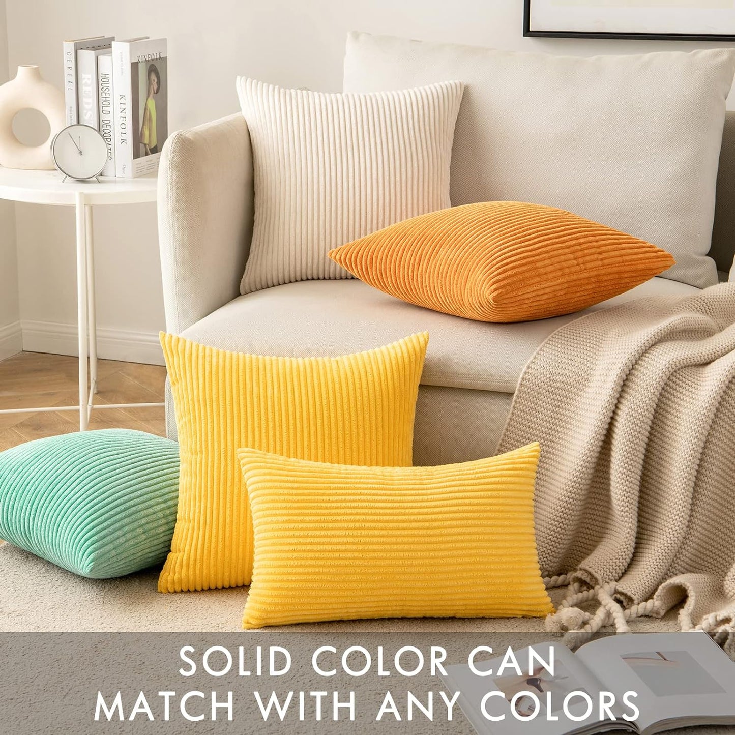 Pack of 2 Golden Yellow Pillow Covers 18X18 Inch Soft Decorative Throw Pillow Covers Corduroy Pillowcases for Spring Sofa Bedroom Couch