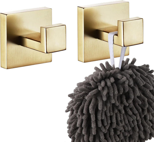 Bath Towel Hook Wall Mount Square, Heavy Duty Wall Mounted, Stainless Steel, Brushed Gold, 