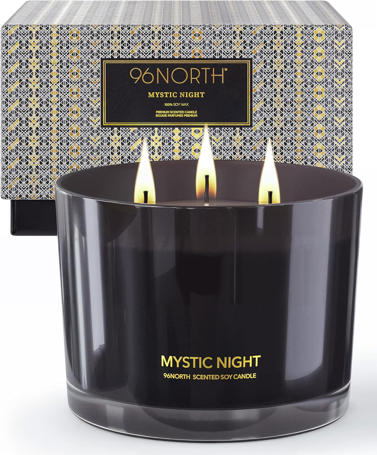 Luxury Black Candle | Large 3-Wick Jar Candle | up to 40 Hours Burning Time | 100% Natural Soy Wax | Relaxing Aromatherapy Aesthetic Candle | Housewarming Gift for Men and Women