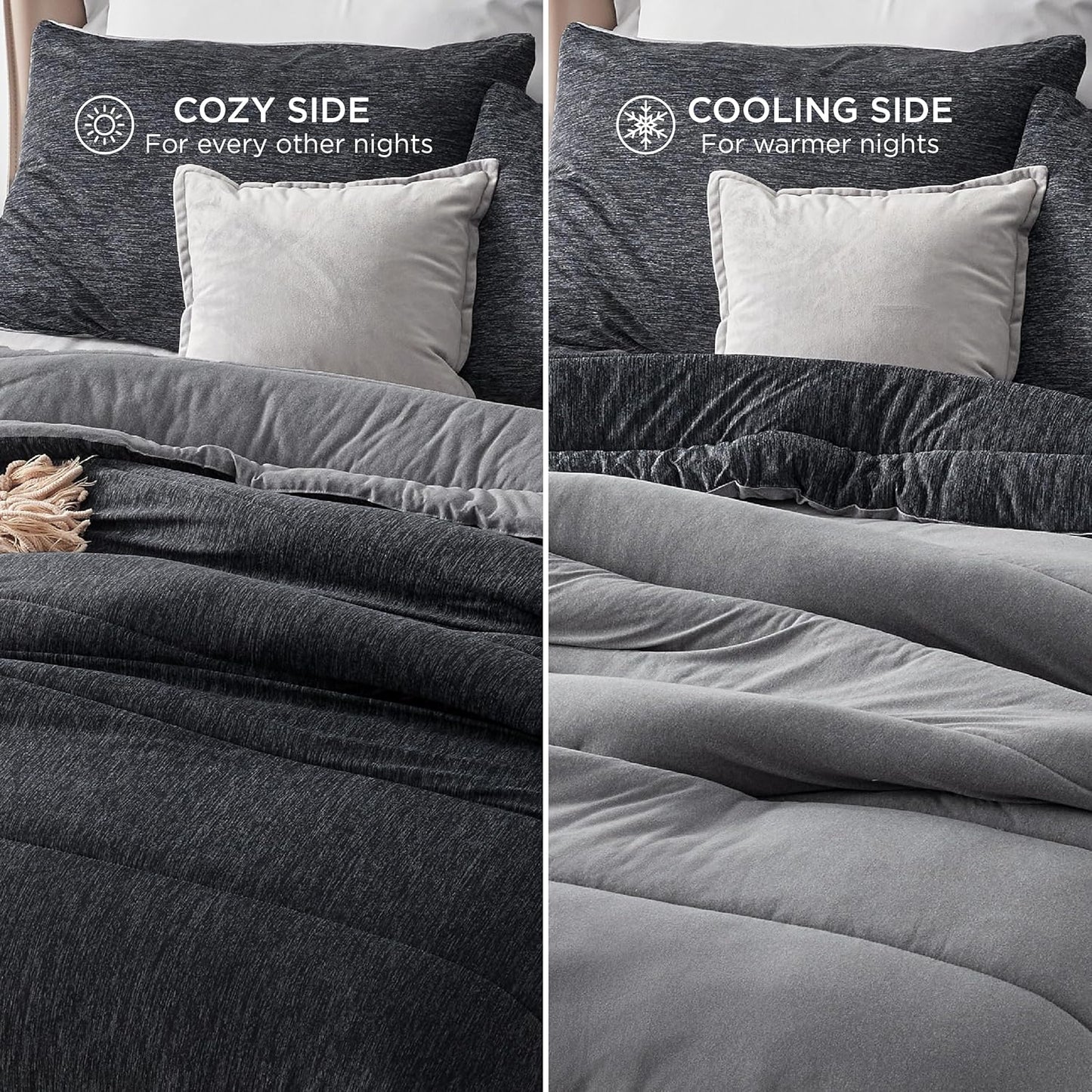 Queen Comforter Set, Reversible Cooling & All-Season Bedding, Black