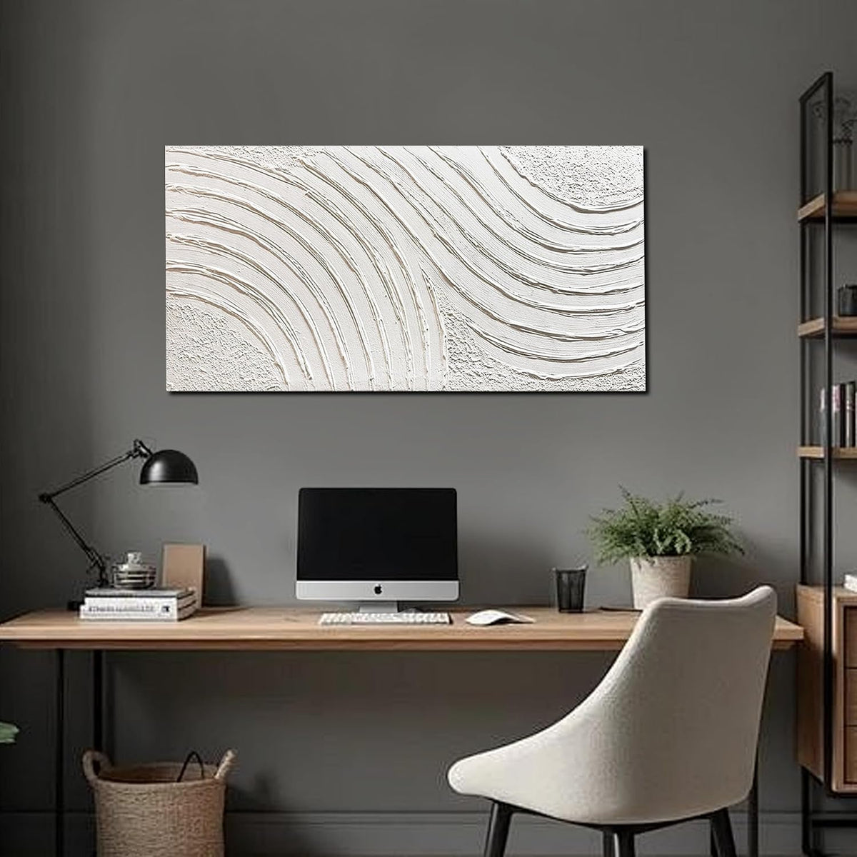 Large Abstract Canvas Wall Art for Living Room Hand Painted White Minimalist Textured Painting Modern Neutral Artwork for Bedroom Home Office Decor Ready to Hang 20X40 Inch