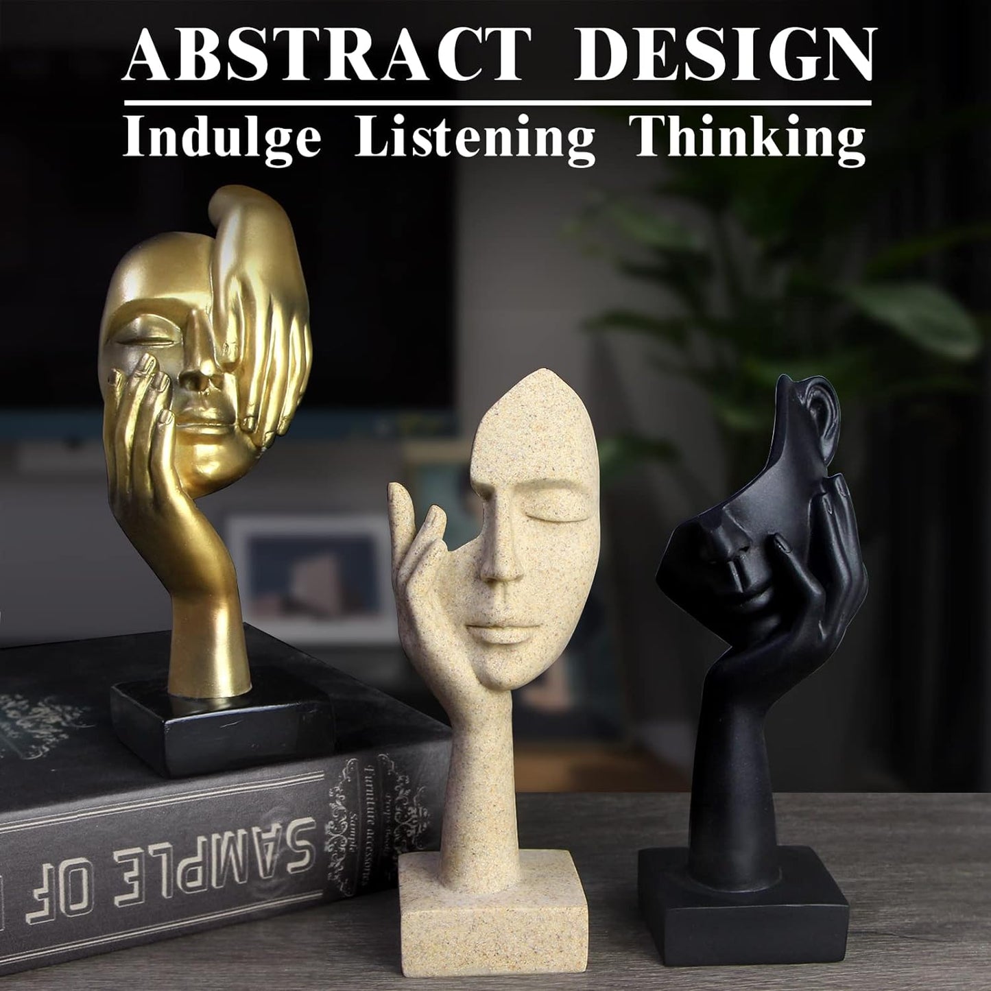 3 Pcs Thinker Statue,Modern Home Resin Sculptures,Collectible Figurines for Home Office Bookshelf Desktop Decor(Sandstone)