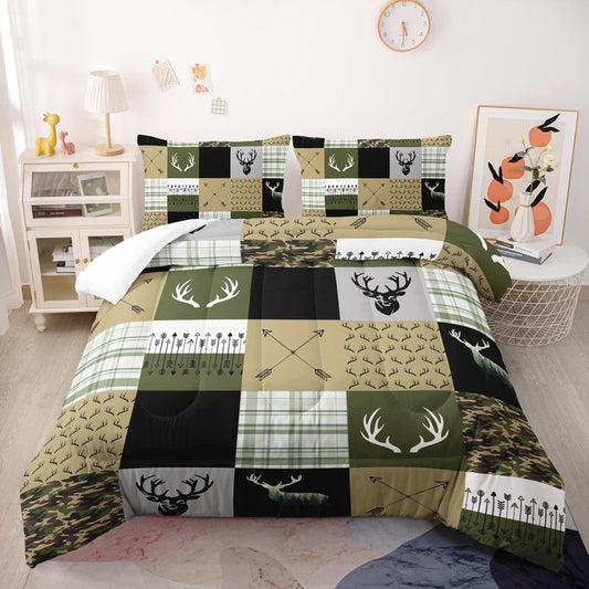 Hunting Camo Comforter Set, Queen Size, Arrows and Deers Comforter Set, 1 Comforter with 2 Pillowcase