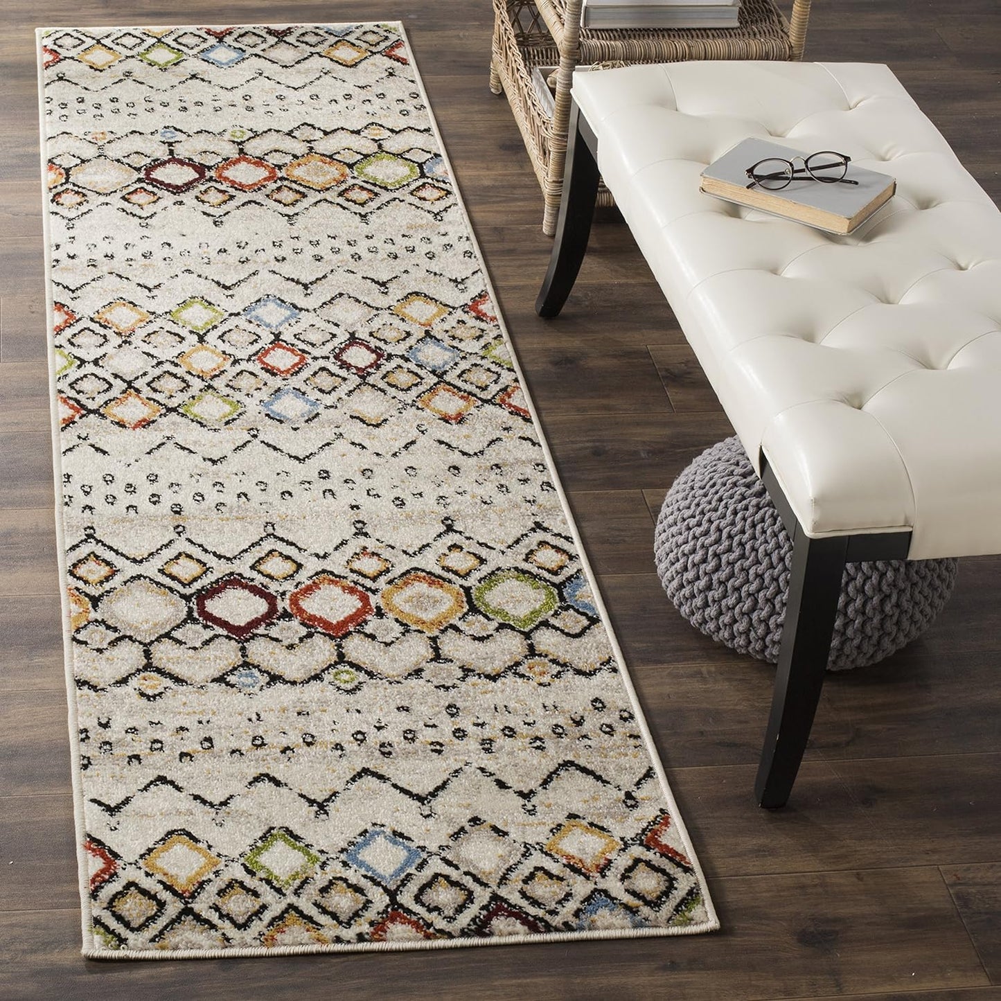 Amsterdam Collection Runner Rug - 2'3" X 10', Ivory & Multi, Moroccan Boho Design (AMS108K)