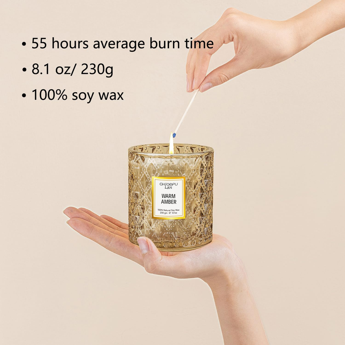 Warm Amber Scented Candle, 8.1 oz, 50–55 Hour Burn