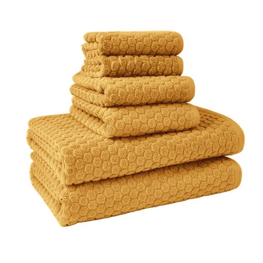 by Drew Barrymore 6-Piece Dot Bath Towel Set, Soft 100% Cotton, Amber Yellow