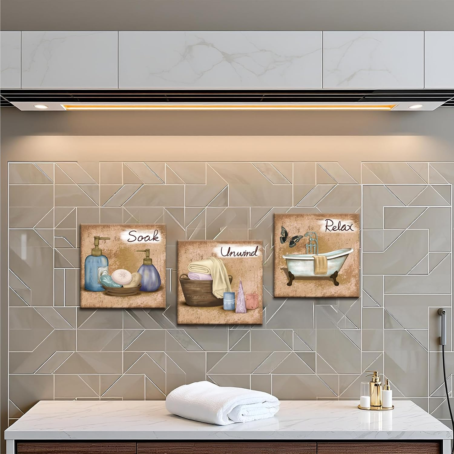Brown Bathroom Wall Art Relax Soak Unwind Canvas Bathroom Painting Pictures for Bathroom Decor Framed Ready to Hang