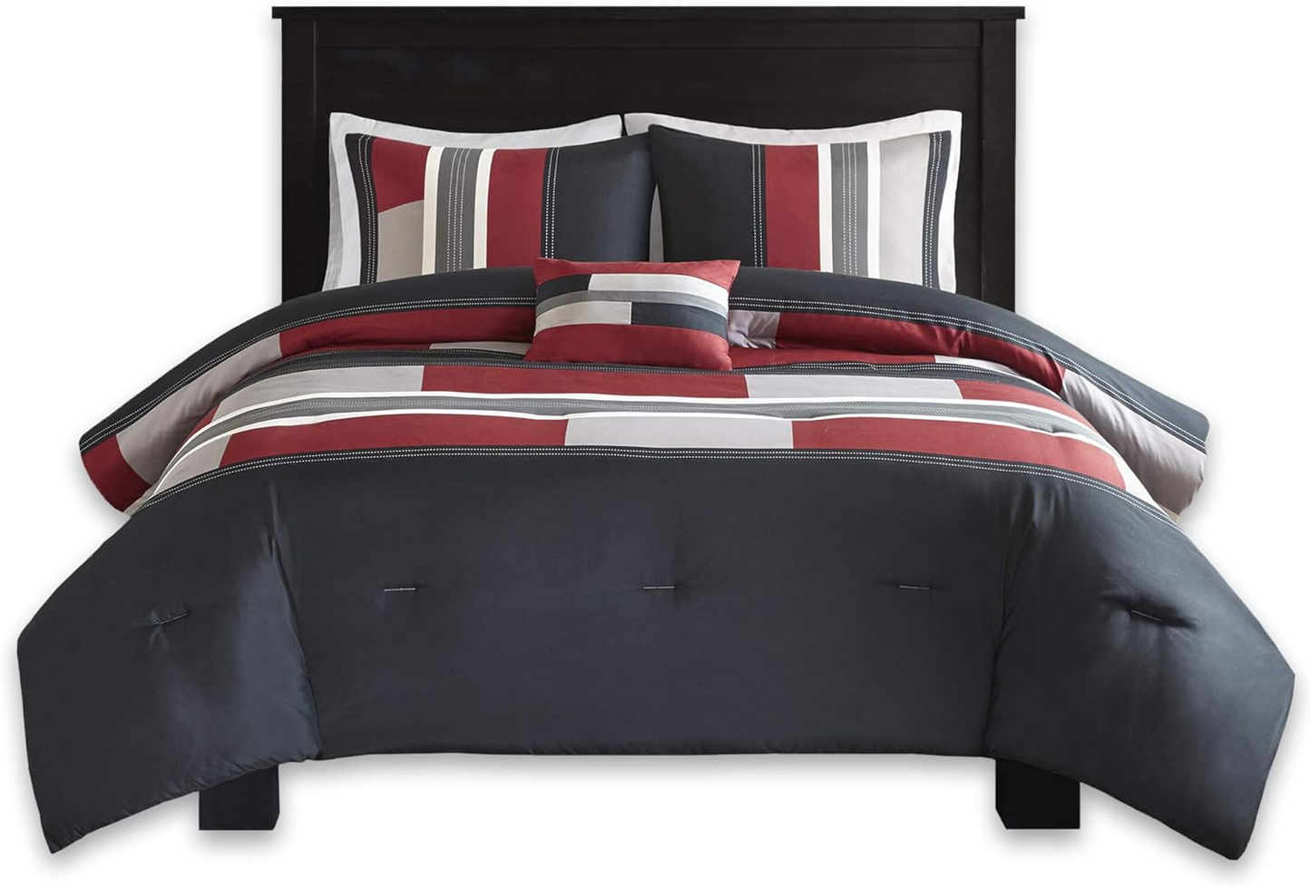 Casual Comforter Set Sporty Design, Vibrant Color, Active Lifestyle Décor, All Season Soft Microfiber Bedding Set, Black/Red Twin/Twin XL 3 Piece