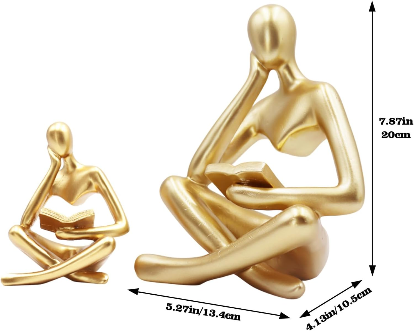 Gold Reading Women Statue, Thinker Sculptures, Abstract Art Ornament, Modern Aesthetic Figurine Decoration, Suitable for Home Living Room Bedroom Office Shelf Table Desk Bookshelf Decor (Gold Left)