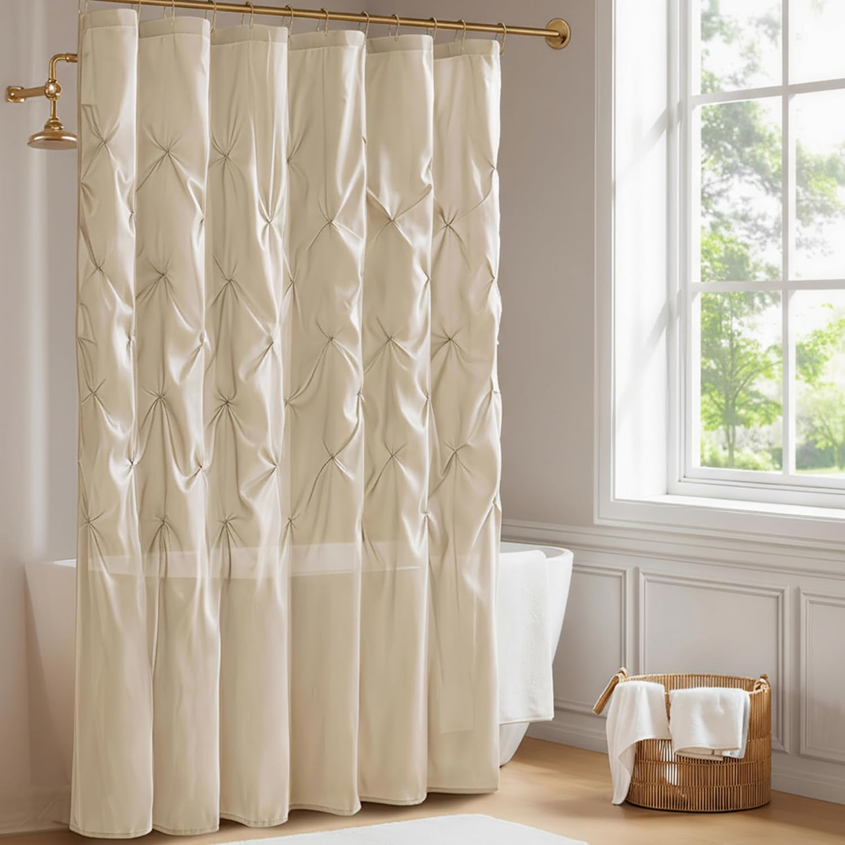 Ivory Faux Silk Shower Curtain 72x72 Inch – Laurel Luxury Bathroom Curtain