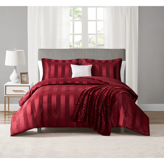 Luscious Merlot 5 Piece Damask Stripe Comforter Set, King