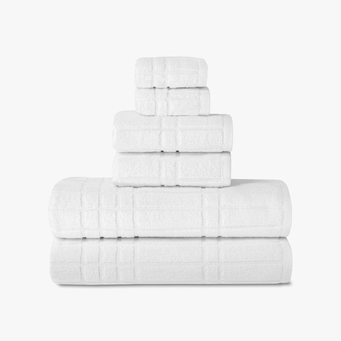 Performance Cotton 6-Piece Bath Towel Set, Super Soft Quick Dry Fade Resistant, Textured White