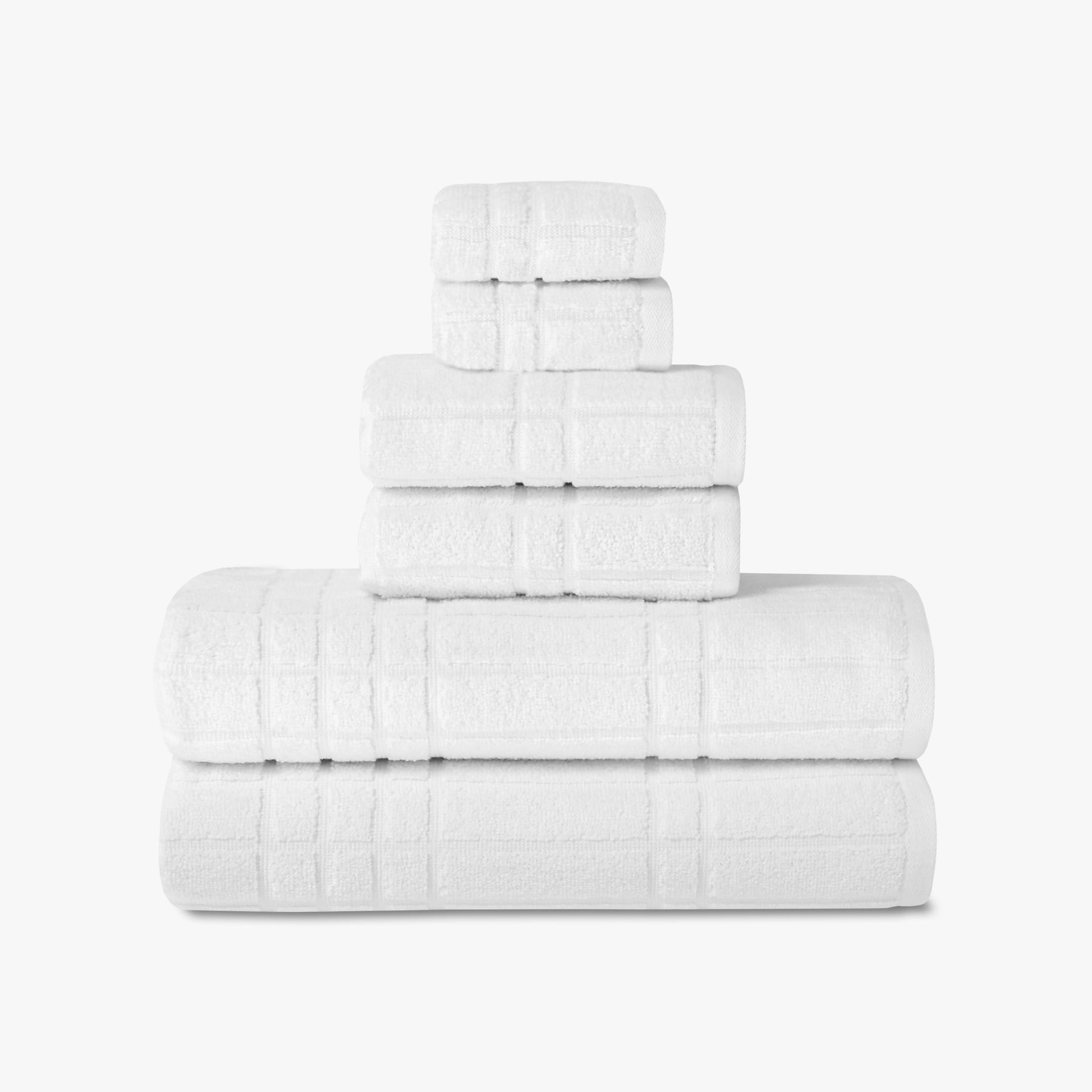 Performance Cotton 6-Piece Bath Towel Set, Super Soft Quick Dry Fade Resistant, Textured White