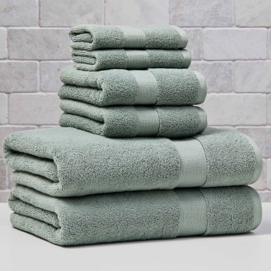 Signature Soft Solid Cotton 6 Piece Bath Towel Set,Green River