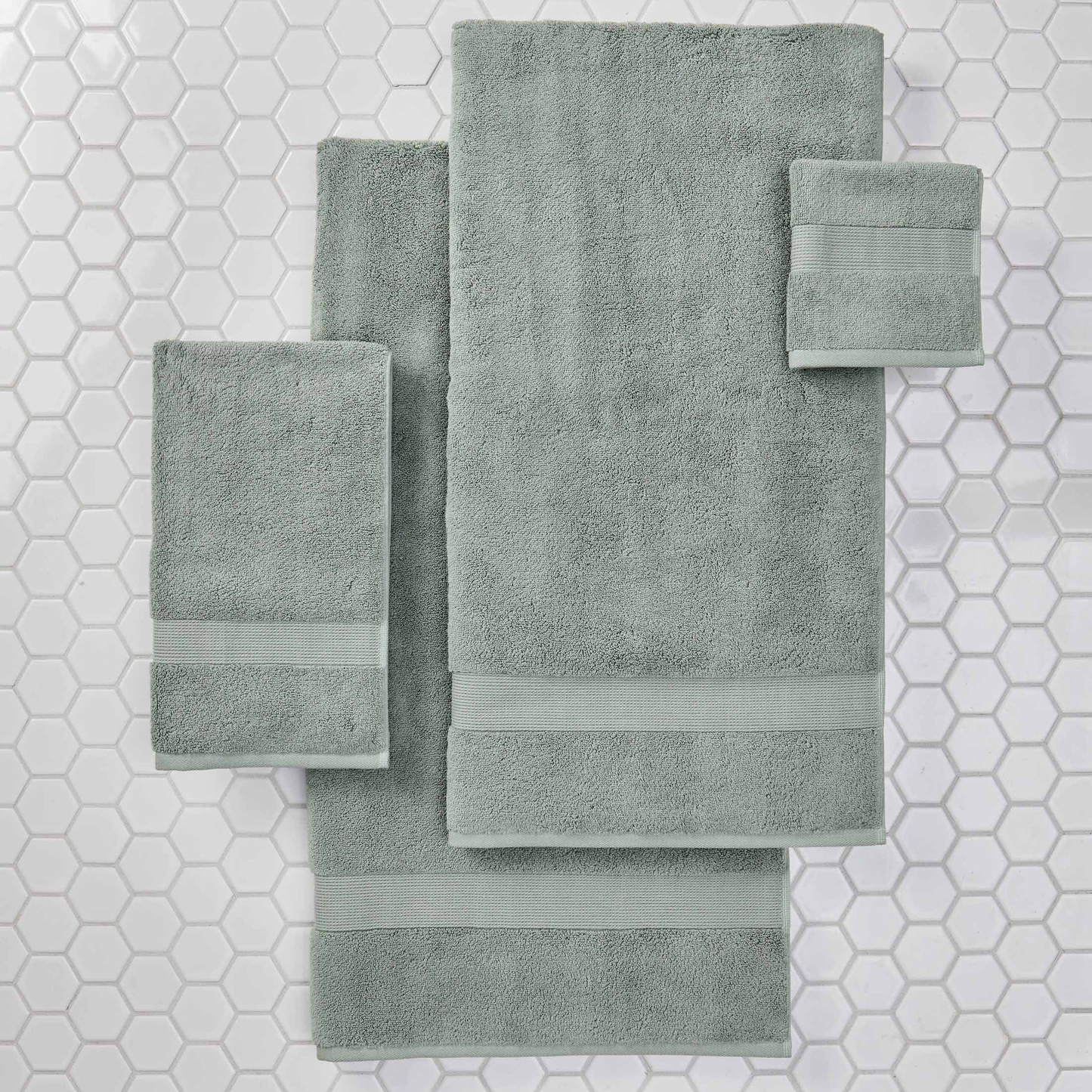 Signature Soft Solid Cotton 6 Piece Bath Towel Set,Green River