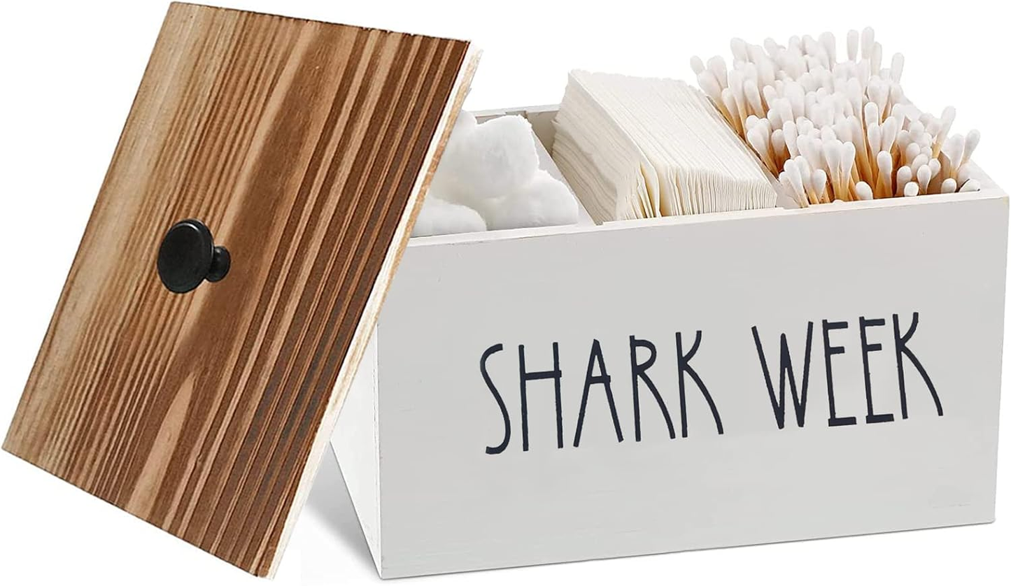 Tampon Holder for Bathroom, Farmhouse Pad Orgainzier Container, Rustic Wood Bathroom Storage Bin with Lid, Movable Partition Feminine Product Organizer, Tampon Storage Container for Bathroom(Stay-A)