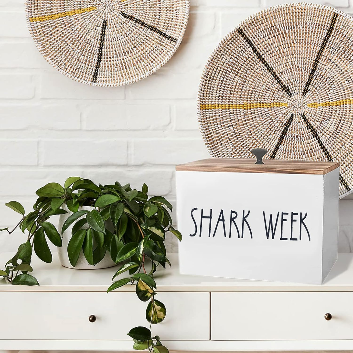 Tampon Holder for Bathroom, Farmhouse Pad Orgainzier Container, Rustic Wood Bathroom Storage Bin with Lid, Movable Partition Feminine Product Organizer, Tampon Storage Container for Bathroom(Stay-A)