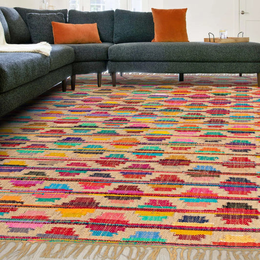 Chindi Trellis Collection Area Rug - Candy (5' 1" X 8' Rectangle Multi/Beige)