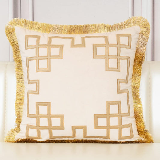 18 X 18 Inch Luxury European Home Decorative Pillow, Velvet , Beige Gold