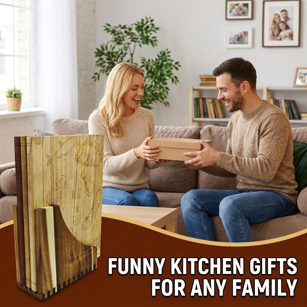 Wooden Book Cutting Board Set with Stand 3 Piece Wooden Cutting Boards Decorative Chopping Board Set for Kitchen
