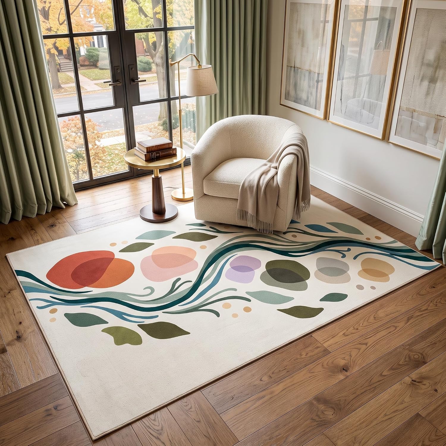 Gracesway Muted Earth Tones 5X7 Area Rug, Warm-Tone Washable Non-Slip Rug