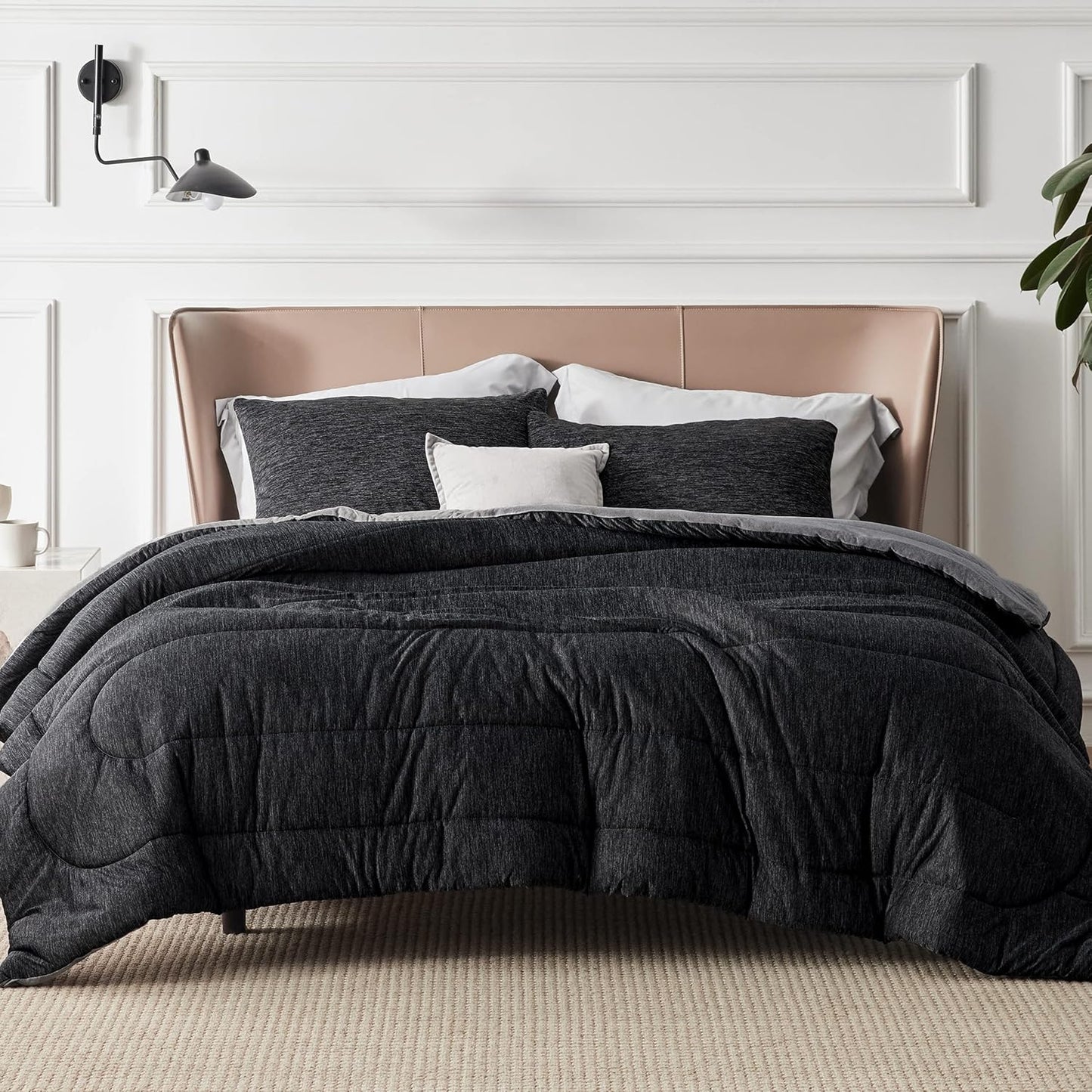 Queen Comforter Set, Reversible Cooling & All-Season Bedding, Black