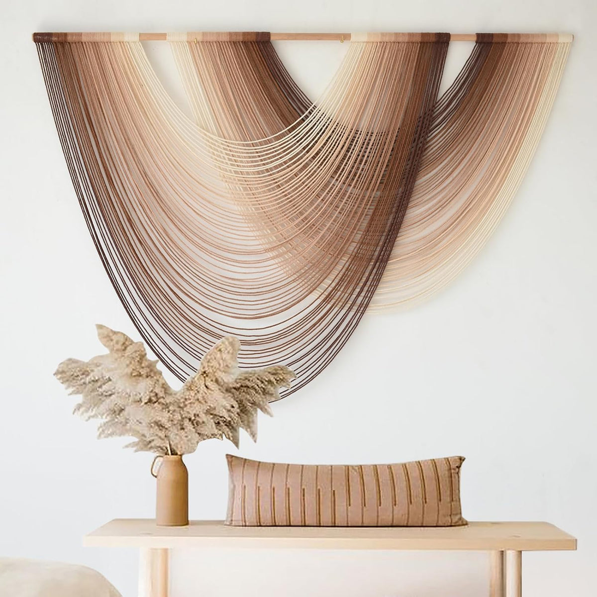 Macrame Wall Hanging Dip Dyed Large Boho Brown Fiber Wall Art 57"W*39"L