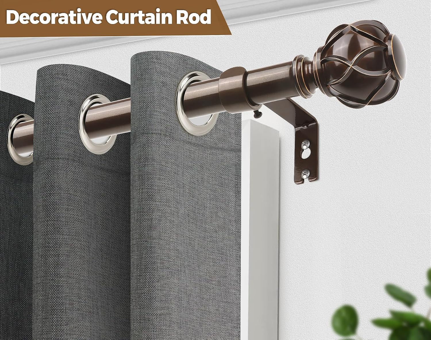 Curtain Rods for Windows 48 to 84 Inch, Heavy Duty, Antique Bronze