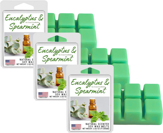 Soy Wax Melts, Eucalyptus and Spearmint Wax Melts Made with 100% Soy and Essential Fragrance Oils, Pack of 3