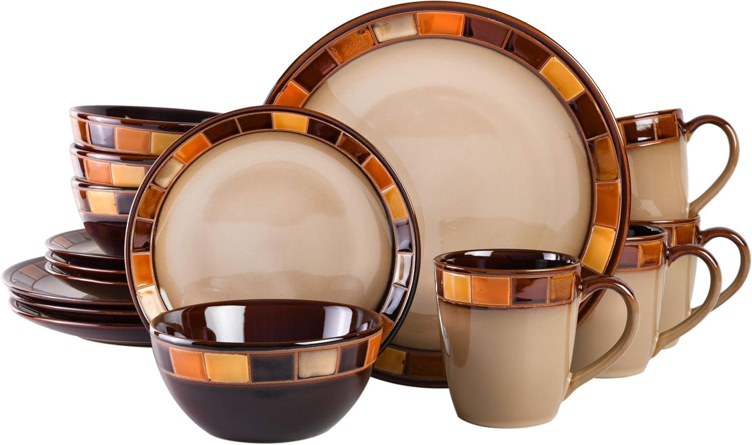 Casa Estebana 16-Piece Dinnerware Set Service for 4, Beige and Brown - 70736.16RM