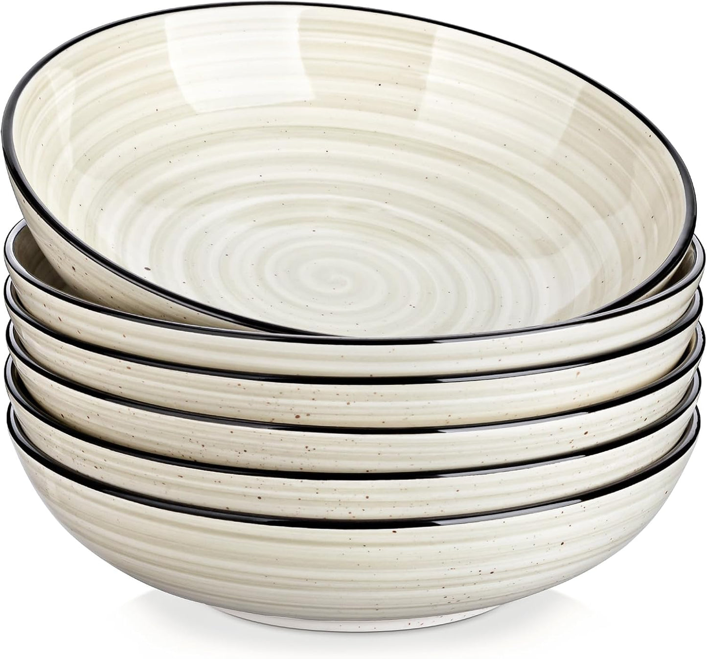 Bonbon Pasta Bowls Set of 6, 38 Oz Ceramic Salad Bowls, Wide and Shallow Bowls Set, Large Serving Bowls for Kitchen, Beige