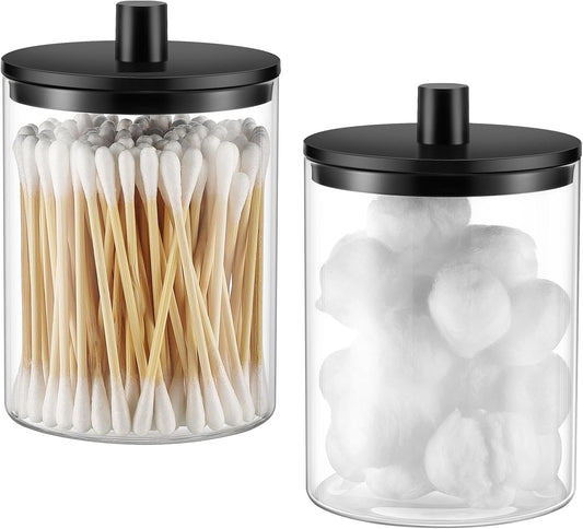 Glass Holder Dispenser - 10 Oz Clear Canister Apothecary Jar, (2 Pack, Black)
