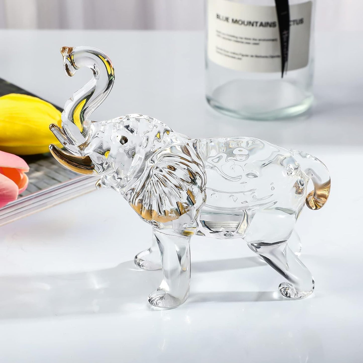 Handmade Crystal Elephant Figurine, Elephant Statue Decor, Crystal Animals Figurines for Home Decoration