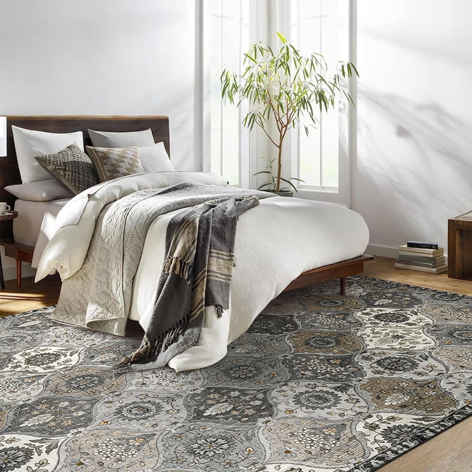 Moroccan 8X10 Area Rugs for Living Room, Washable Rugs Ultra-Thin Oriental Non-Slip, Grey